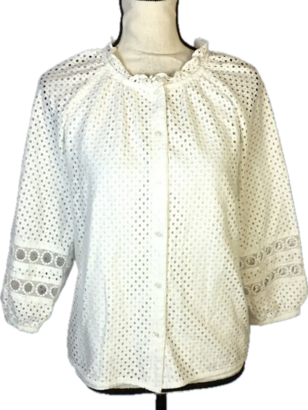 Banana Republic White Eyelet Button-Down Blouse with Lace Inserts